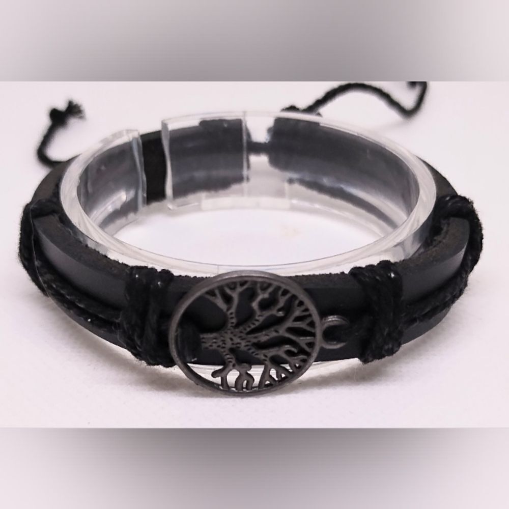 Men's leather bracelet Tree‎ of life black new e47